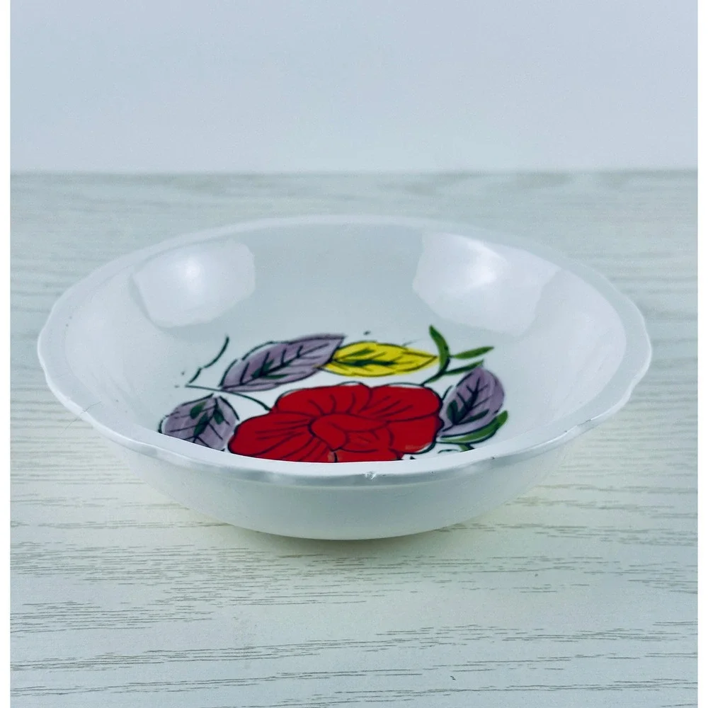 Vintage Japan Floral Bowl Red Rose Ceramic Scalloped Edge Small‎ Dish